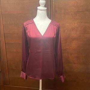 White House Black Market Deep Red V-Neck Blouse